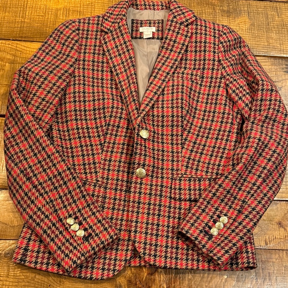 J Crew Houndstooth Blazer in Red and Black